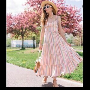 NWT  Chicwish Rainbow Candies Striped Maxi Dress Sz S